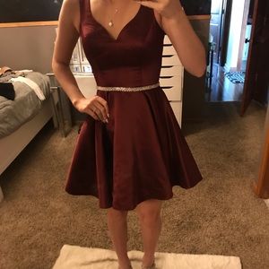 Homecoming maroon dress.